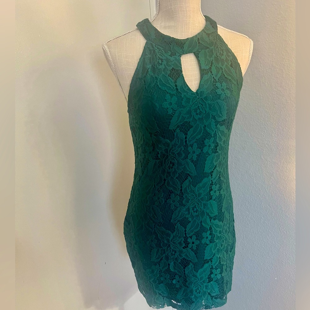 Womens Emerald green lace dress